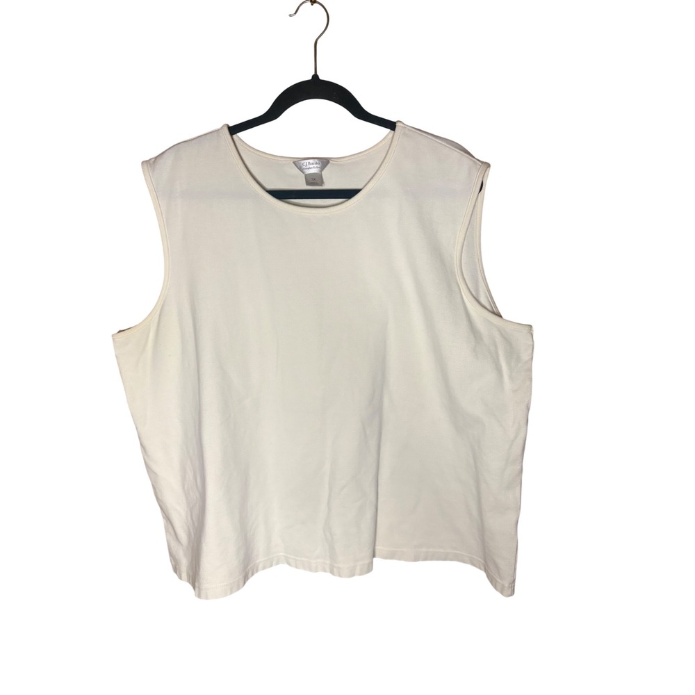 CJ Banks Womens 3X Cream Sleeveless Tank Top Cotton Blend Crew Neck Tote 22